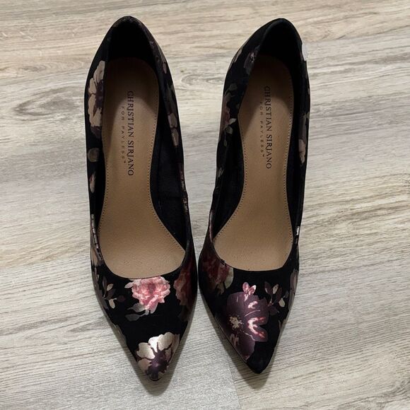 Christian Siriano Black and Pink Floral Heels preloved 👠 - Picture 2 of 9